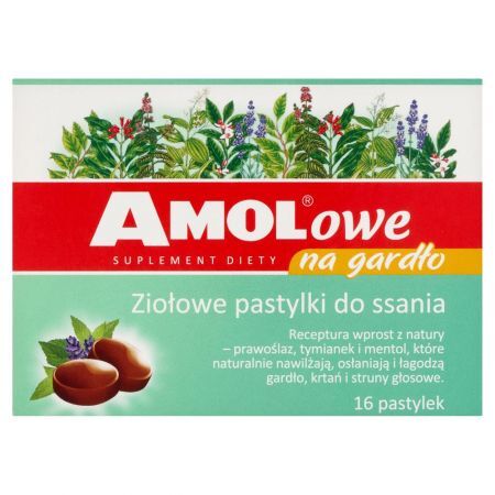 Amol Amolowe Suplement diety na gardło ziołowe pastylki do ssania 56 g (16 sztuk)