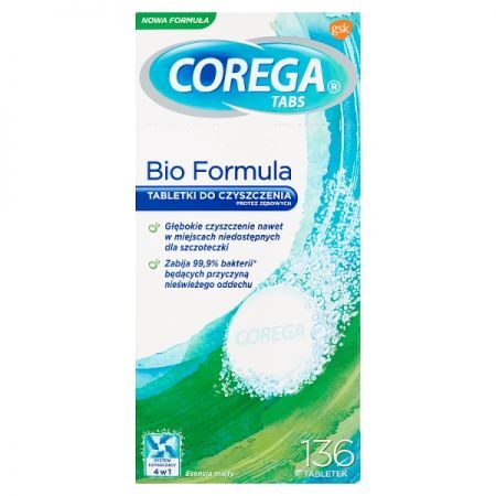 Corega Tabs Bio Formuła tabletki do czyszczenia protez, 136 tbl