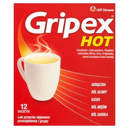 Gripex Hot, proszek do sporządzania roztworu doustnego, 12 sasz.
