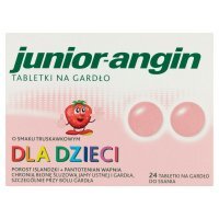 Junior-angin Wyrób medyczny tabletki na gardło o smaku truskawkowym 24 sztuki