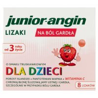 Junior-angin Wyrób medyczny lizaki na ból gardła o smaku truskawkowym 8 sztuk