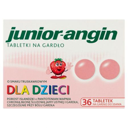 Junior-angin Wyrób medyczny tabletki na gardło o smaku truskawkowym 36 sztuk